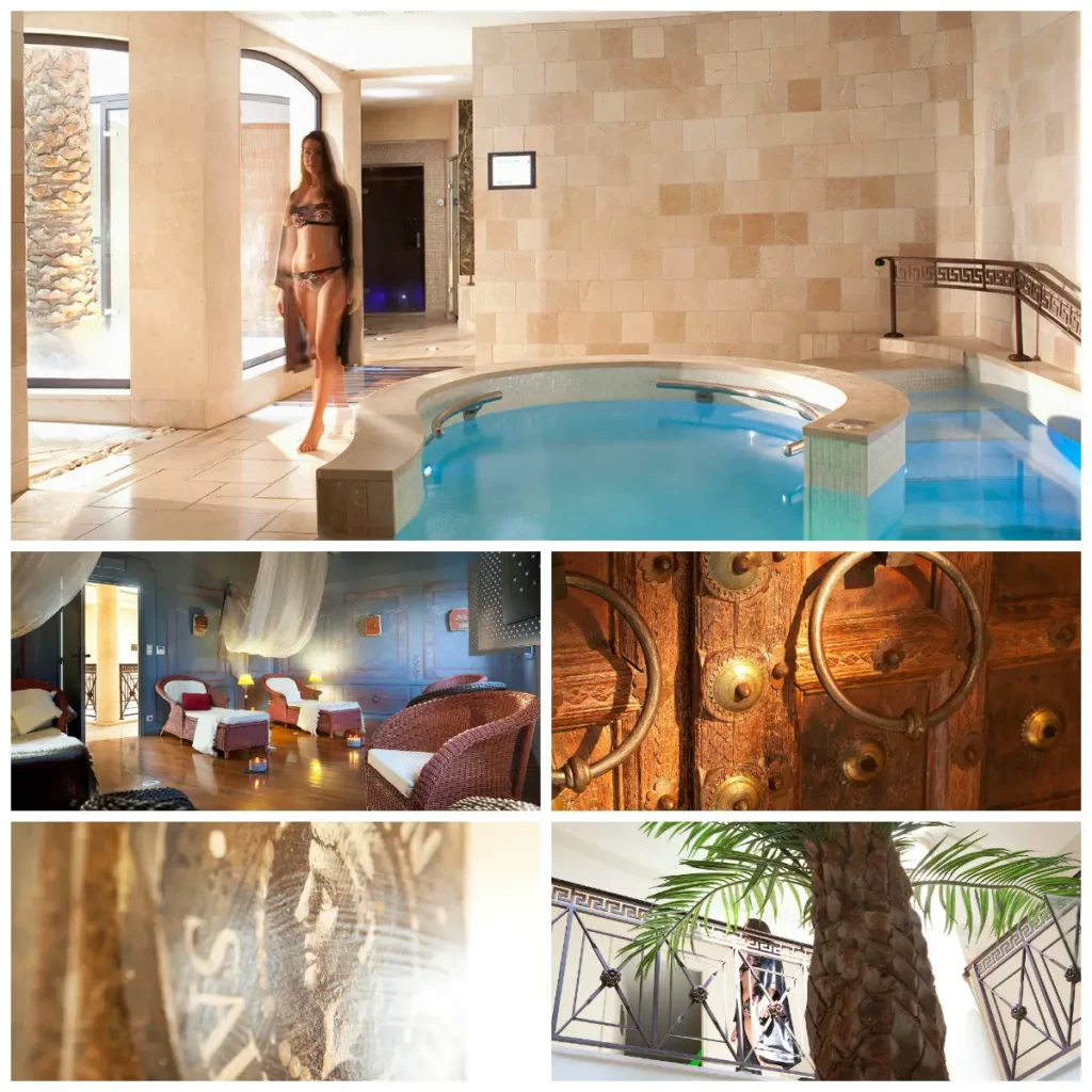 L'espace bien-être et le spa de l'Hostellerie Bérard inspirés par le style de la Rome antique.